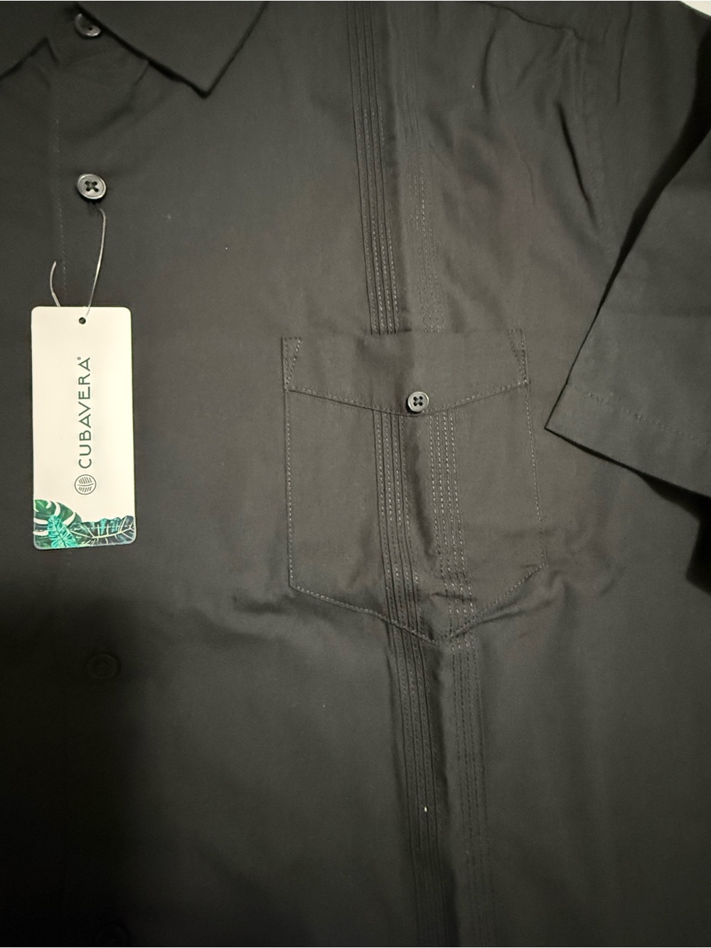 Cubavera Black Short-Sleeve Lightweight Guayabera-Style Shirt Jacket